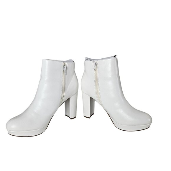 Dream Pairs Womens Size 11 White Faux Leather Chunky 4" Heel Ankle Boot Side Zip - Picture 13 of 16